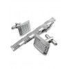 Pince à cravate et boutons de manchette chromé à pointes de diamants.