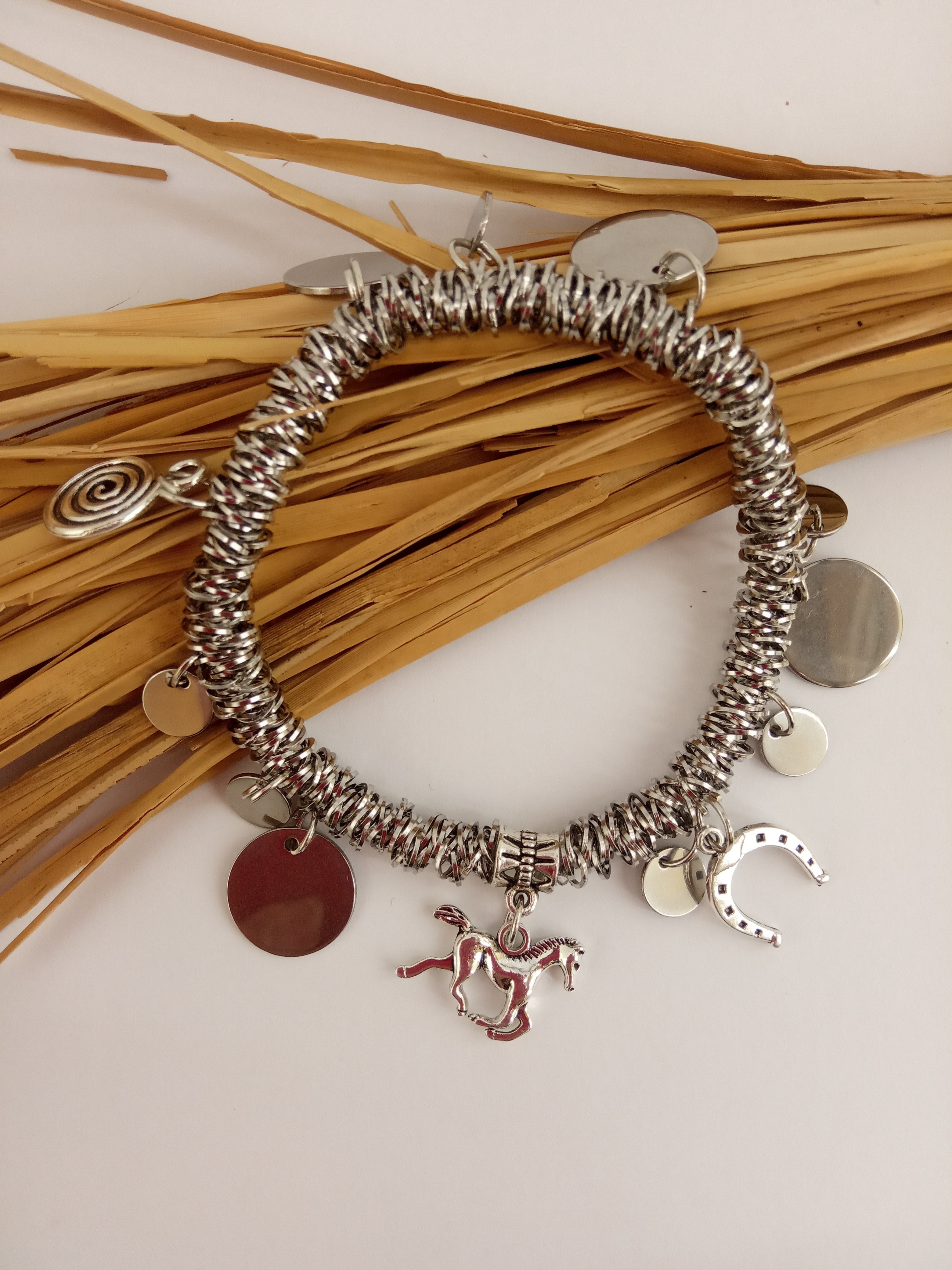 Bracelet Breloque équestre Ari D Norman - Plaqué Or Et émail - Fait Main