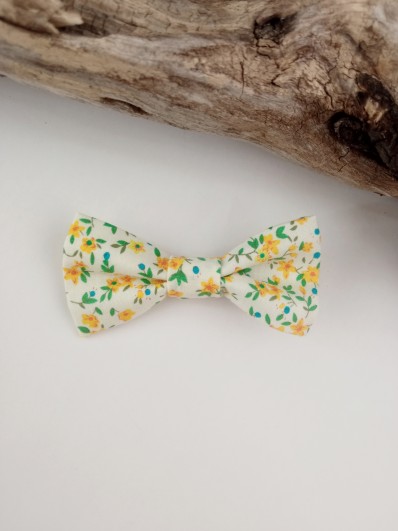 Barrette noeud papillon tissu Liberty jaune