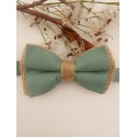 Noeud papillon vert sauge et toile de jute