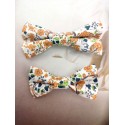 Barrette noeud papillon tissu fleurs Terracotta