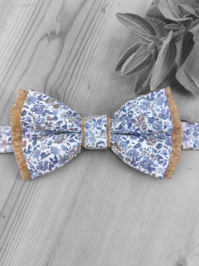 Noeud papillon Liberty bleu et base liège 