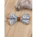 Noeud papillon en liège avec tissu fleurs camel et bleu