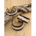 Bracelet manchette cuir et tissu fleurs Terracotta