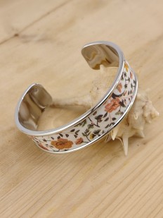 Bracelet manchette laiton et tissu orange brûlée
