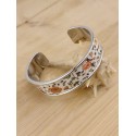 Bracelet manchette laiton et tissu orange brûlée