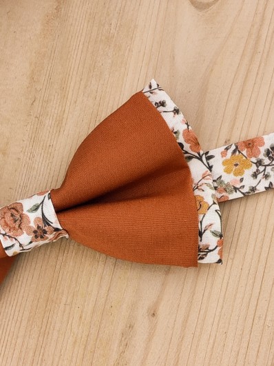 Noeud papillon pour enfant terracotta et fleurs orange brûlée