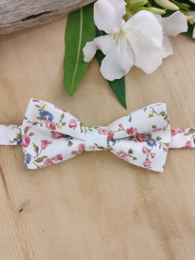 Noeud papillon enfant à fleurs roses et bleues