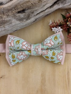 Noeud papillon vert et rose à fleurs
