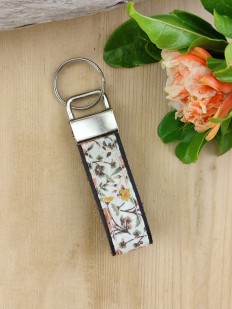 Porte clés cuir et tissu orange brûlée