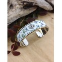 Bracelet manchette laiton et tissu à fleurs