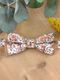 Nœud papillon liège et tissu orange brûlée