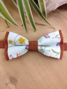 Noeud papillon enfant vert tendre et terracotta/noisette