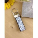 Porte clés cuir et tissu Liberty bleu
