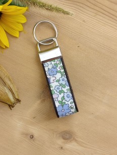 Porte clés cuir et tissu à fleurs
