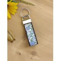 Porte clés cuir et tissu à fleurs