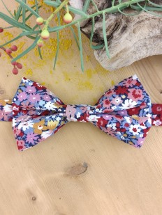 Nœud papillon à fleurs roses et bleues