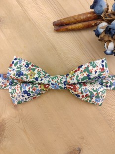 Nœud papillon double fleuri bleue, terracotta et vert