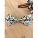Nœud papillon double fleuri bleu, terracotta et vert
