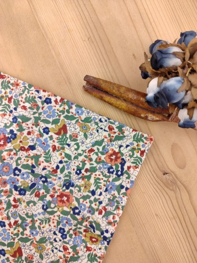 Pochette costume fleuri bleu, terracotta et vert