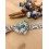 Noeud papillon fleuri bleu, terracotta et vert