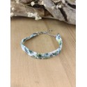 Bracelet tissu fleuri vert