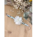 Bracelet tissu fleuri vert avec fleur organza