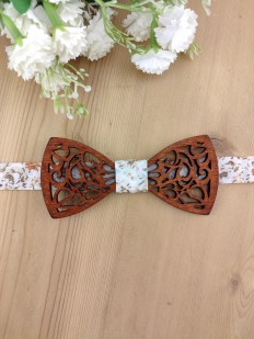 Noeud papillon bois ajouré et tissu Terracotta