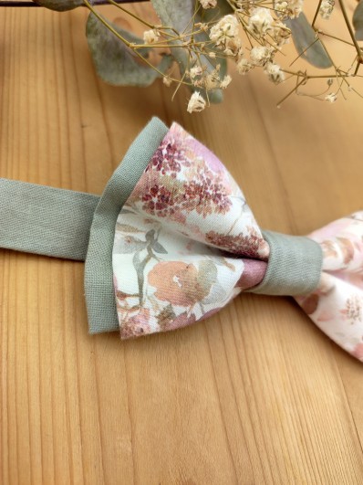 Noeud papillon vert sauge et rose poudré pour enfant