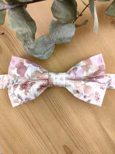 Nœud papillon double fleurs rose poudré et sauge