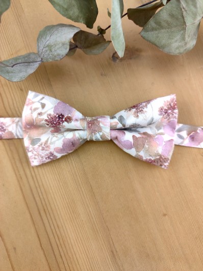 Noeud papillon double rose poudré et sauge pour enfant