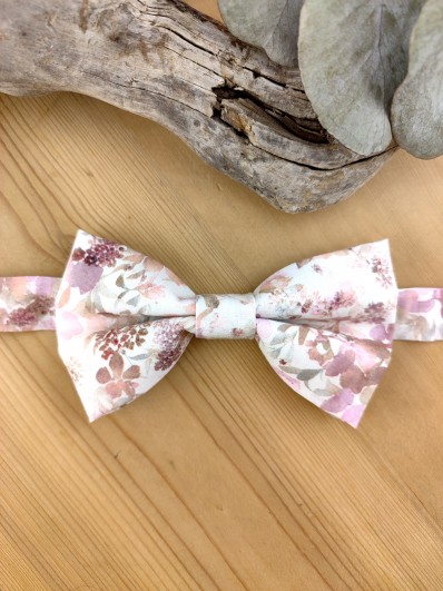 Nœud papillon fleurs rose poudré et sauge