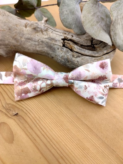 Noeud papillon rose poudré et sauge pour enfant