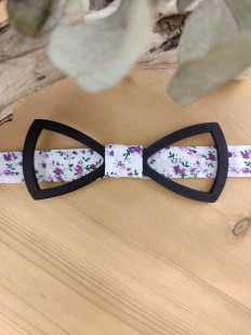 Noeud papillon bois et tissu Liberty violet