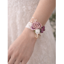 Bracelet dentelle avec fleur vieux rose
