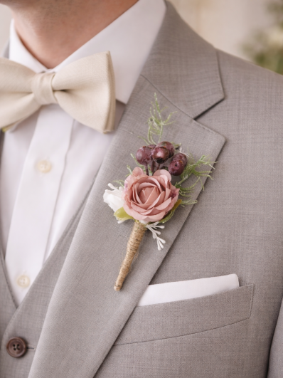 Boutonnière fleur vieux rose