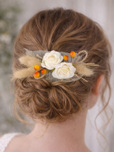 Peigne à cheveux feuille squelette, rose et baies