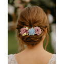 Peigne à cheveux fleurs rose et bleue