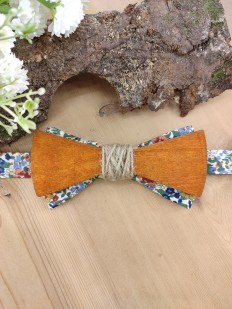 Noeud papillon bois et tissu Liberty – Esprit champêtre chic