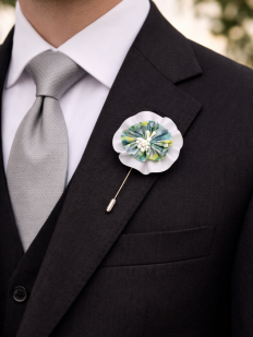 Boutonnière tissu floral vert
