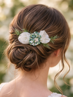 Peigne à cheveux fleurs rose et bleue