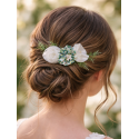 Peigne à cheveux fleurs blanche et verte