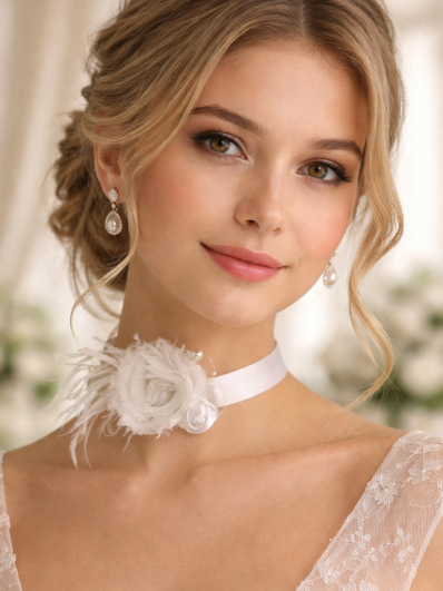 Collier fleurs et plumes