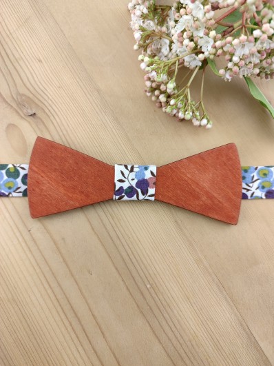Noeud papillon bois et Liberty Wiltshire vert et terracotta