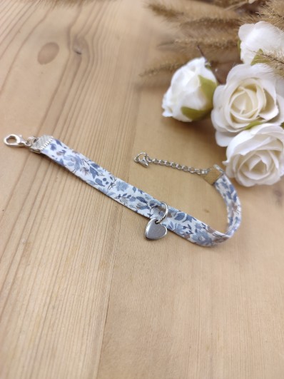 Bracelet Liberty bleu avec breloque coeur personnalisable
