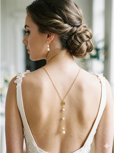 Collier de dos doré et perles baroques