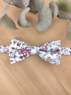 Noeud papillon double rose au feuillage vert sauge pour enfant 