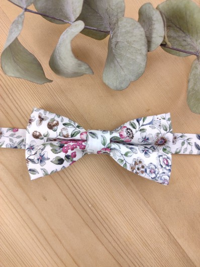 Noeud papillon double rose au feuillage vert sauge pour enfant 