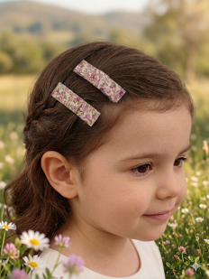 Barrettes clic-clac fleurs Liberty rose
