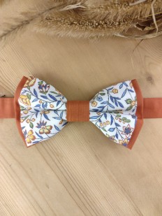 Nœud Papillon Fleuri terracotta et Bleu – Style Champêtre Chic
